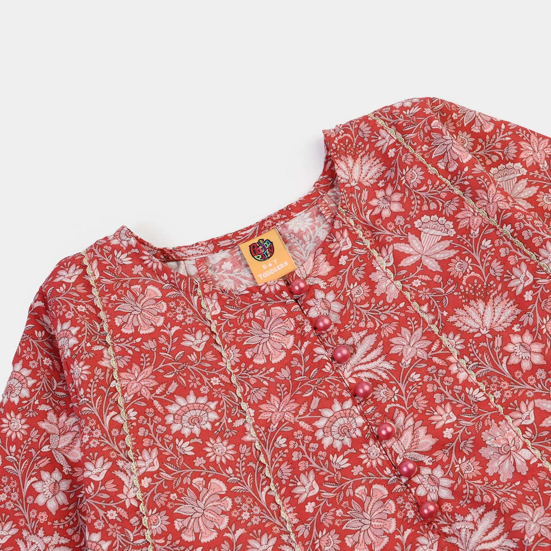 Girls Cotton Printed Kurti Chamak-MAROON