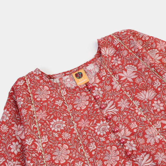 Girls Cotton Printed Kurti Chamak-MAROON