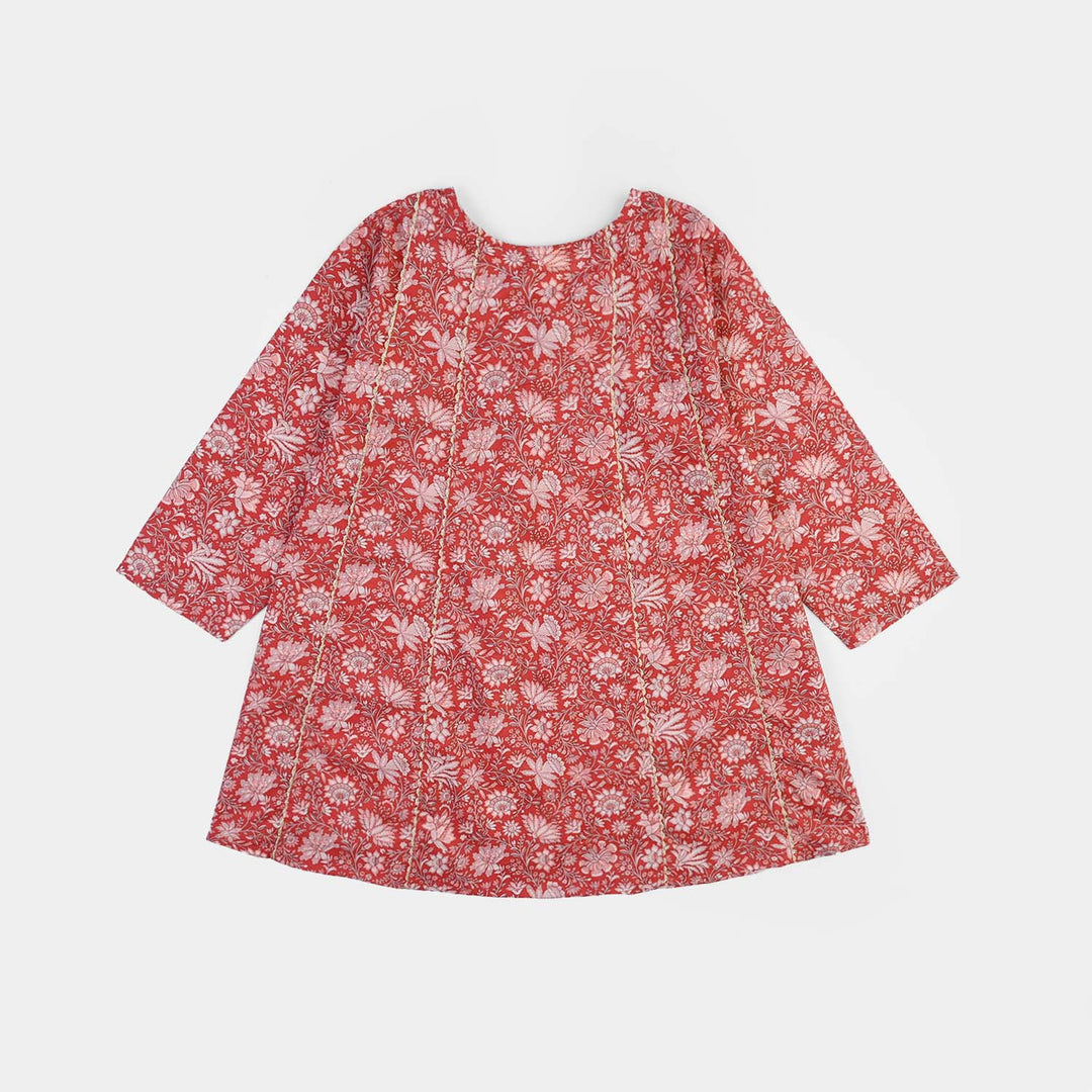Girls Cotton Printed Kurti Chamak-MAROON