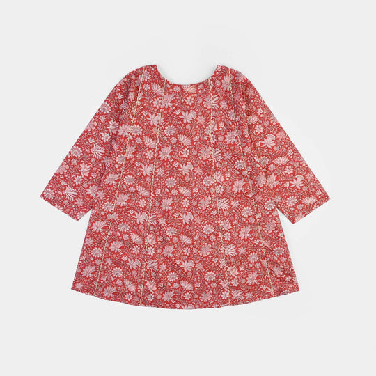 Girls Cotton Printed Kurti Chamak-MAROON