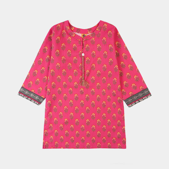 Girls Cotton Printed Kurti Tulip - Bright Pink