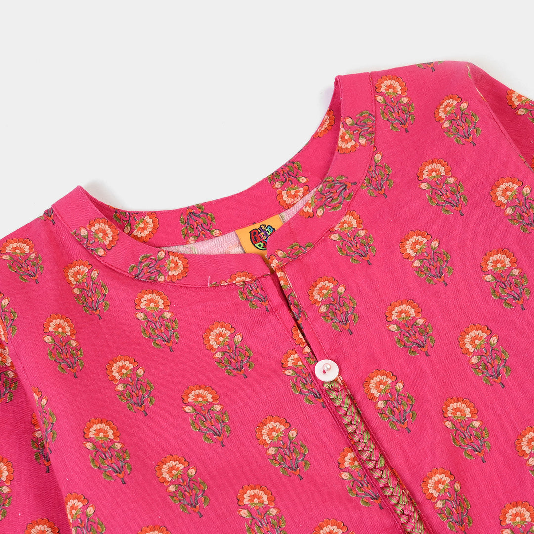Girls Cotton Printed Kurti Tulip - Bright Pink