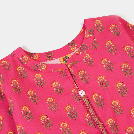 Girls Cotton Printed Kurti Tulip - Bright Pink