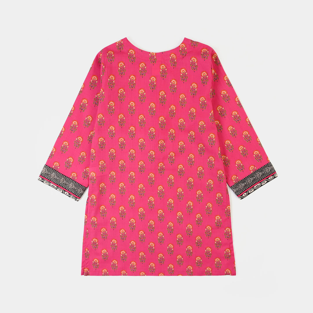 Girls Cotton Printed Kurti Tulip - Bright Pink