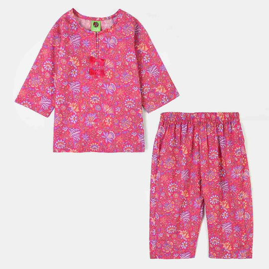 Infant Girls Cotton Printed 2Pcs Floral-PINK
