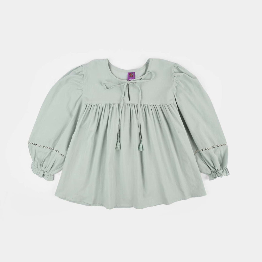 Girls Jacquard Casual Top - Smoke Green