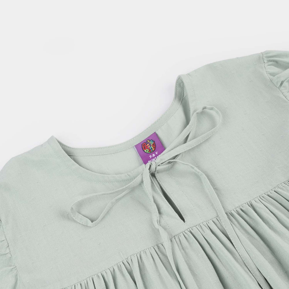 Girls Jacquard Casual Top - Smoke Green