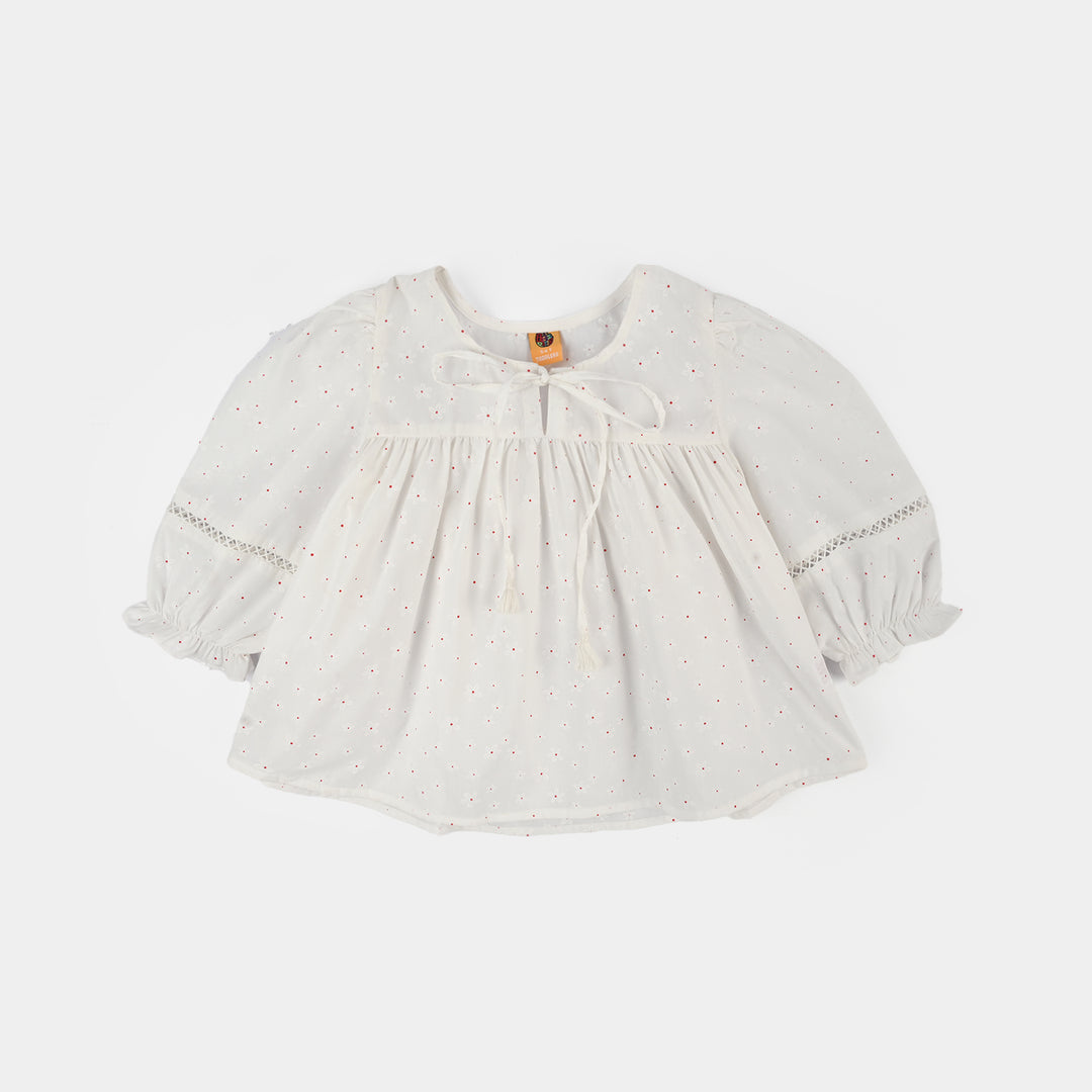 Girls Poly Cotton Casual Top Star-WHITE