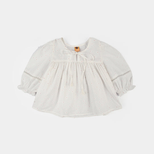 Girls Poly Cotton Casual Top Star-WHITE