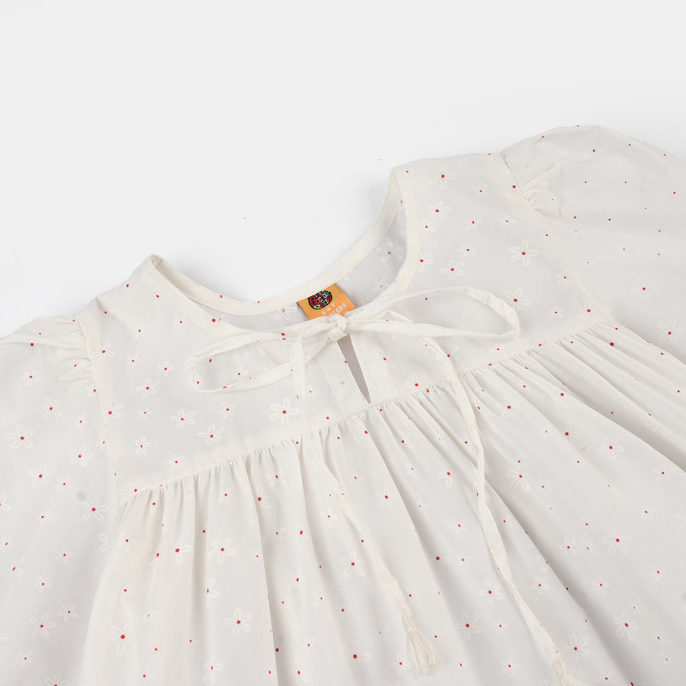 Girls Poly Cotton Casual Top Star-WHITE