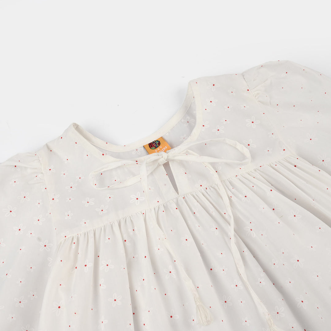 Girls Poly Cotton Casual Top Star-WHITE