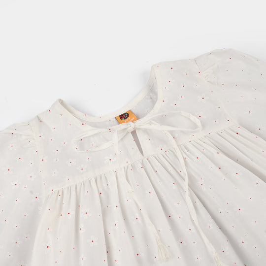 Girls Poly Cotton Casual Top Star-WHITE