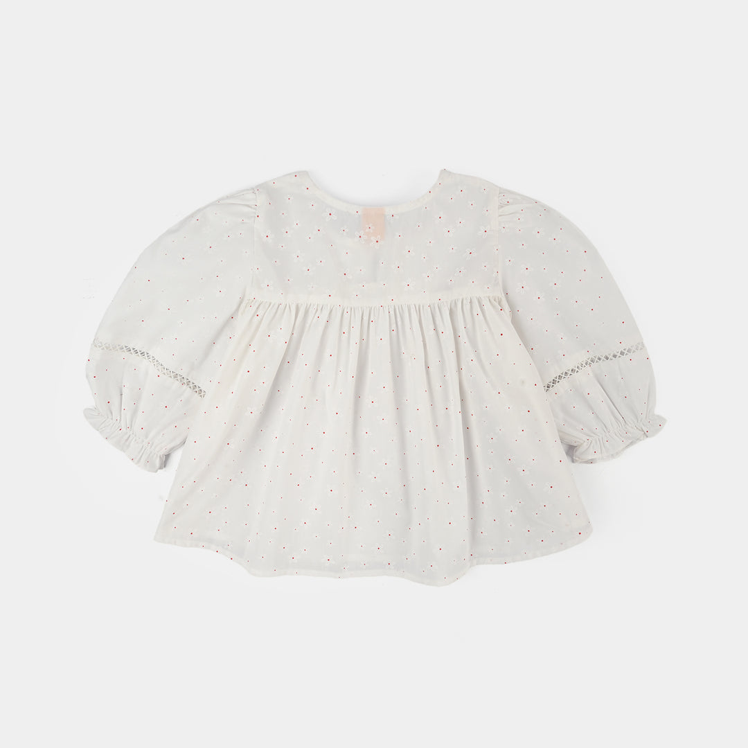 Girls Poly Cotton Casual Top Star-WHITE