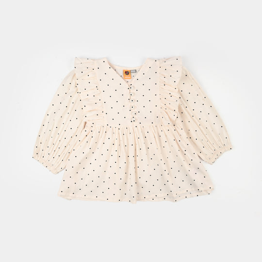 Girls Poly Cotton Casual Top Polka Dot- Off WHITE