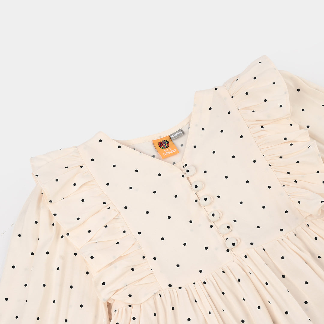 Girls Poly Cotton Casual Top Polka Dot- Off WHITE