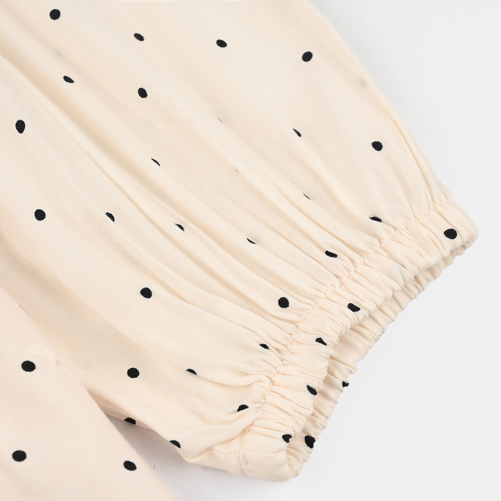 Girls Poly Cotton Casual Top Polka Dot- Off WHITE
