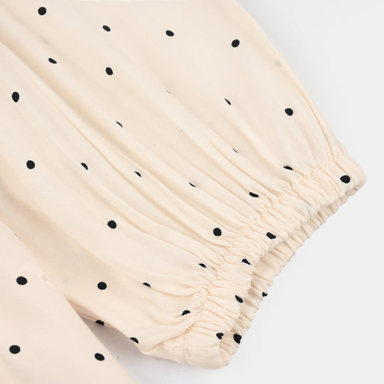 Girls Poly Cotton Casual Top Polka Dot- Off WHITE