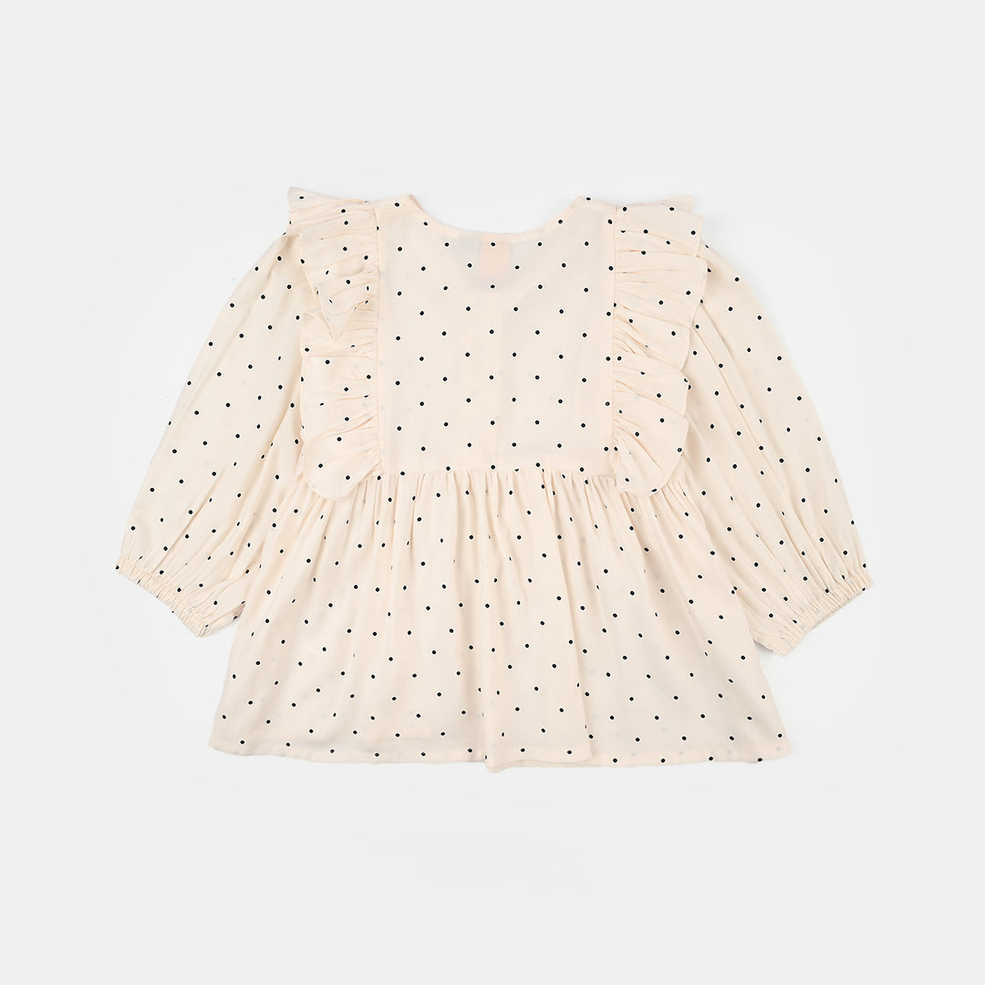 Girls Poly Cotton Casual Top Polka Dot- Off WHITE