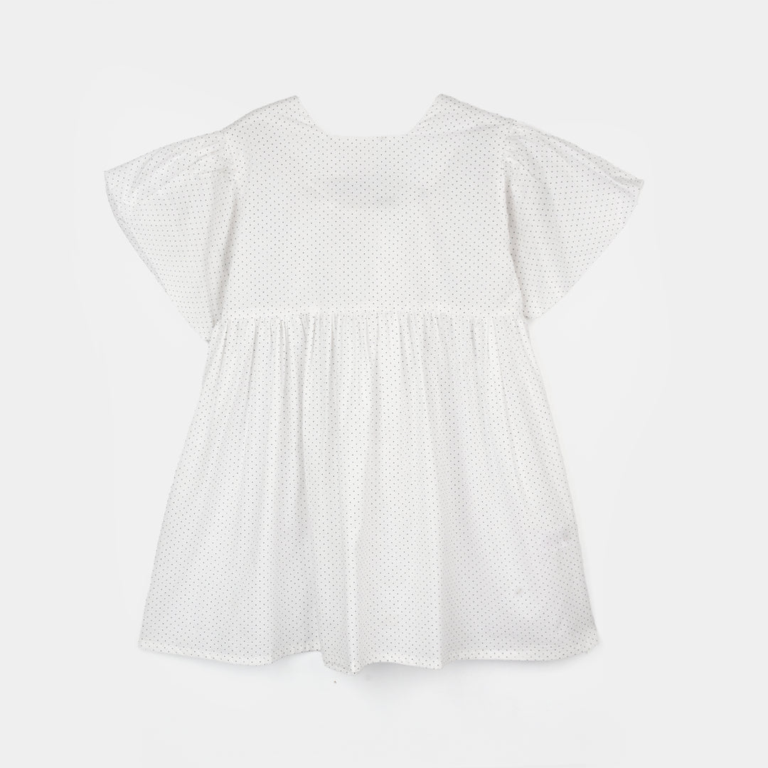 Girls Cotton Casual Frock Puffy-WHITE