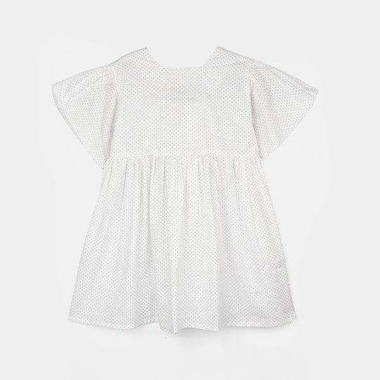 Girls Cotton Casual Frock Puffy-WHITE