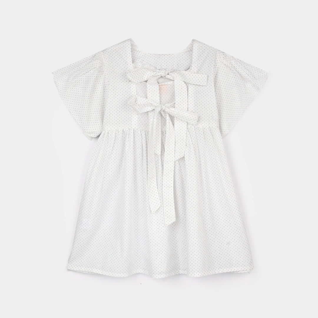 Girls Cotton Casual Frock Puffy-WHITE