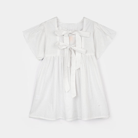 Girls Cotton Casual Frock Puffy-WHITE