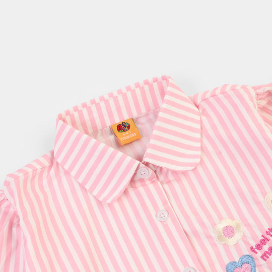 Girls Cotton Emb Top Hearty-PINK