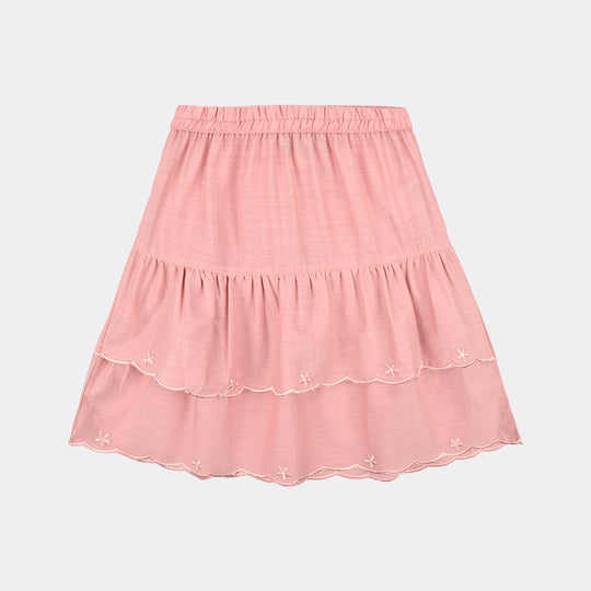 Girls Cotton Emb Short Skirt Candy- Pink