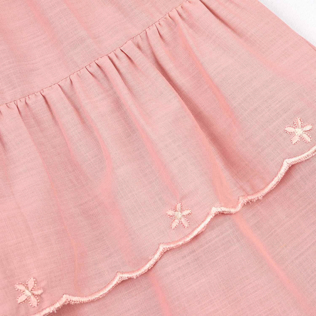 Girls Cotton Emb Short Skirt Candy- Pink