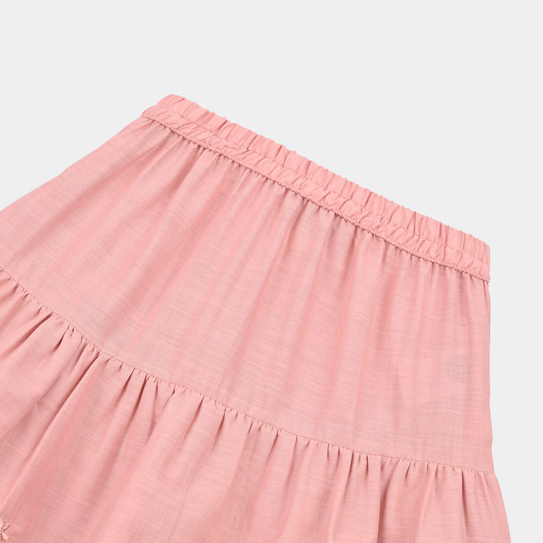Girls Cotton Emb Short Skirt Candy- Pink