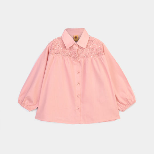 Girls Cotton Casual Top Pearls-Pink