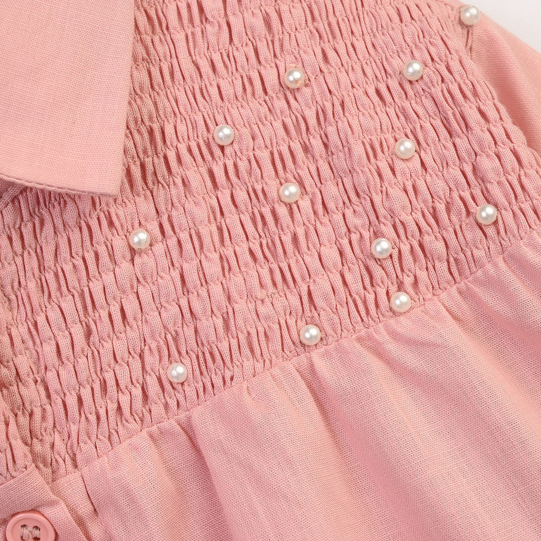 Girls Cotton Casual Top Pearls-Pink