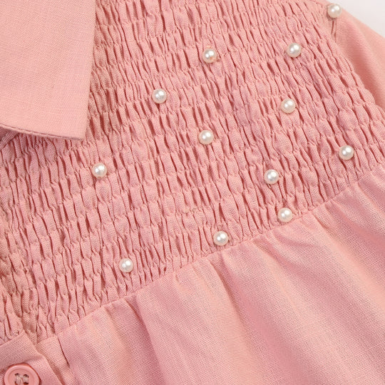 Girls Cotton Casual Top Pearls-Pink