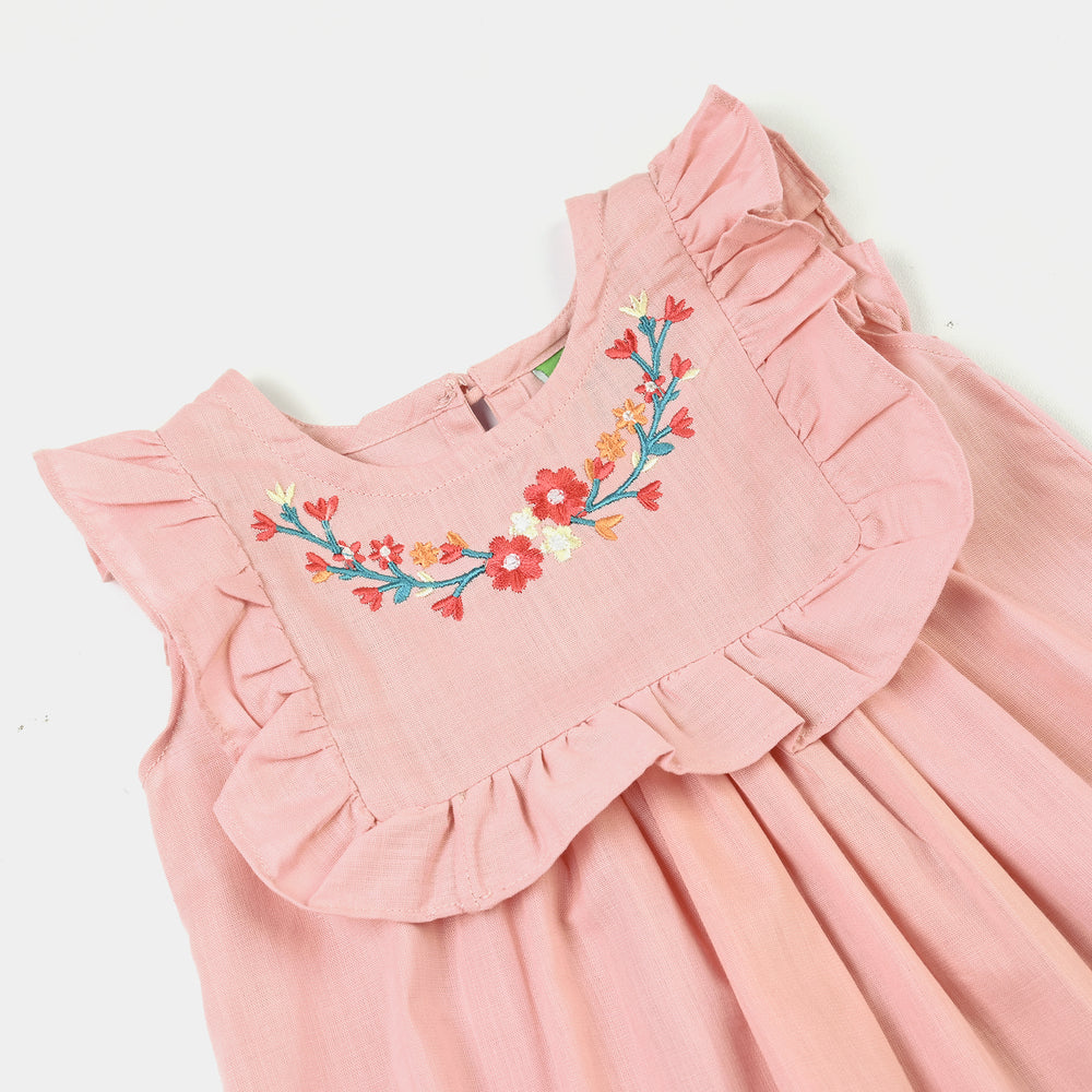 Infant Girls Cotton Emb Frock Desert Rose-Pink