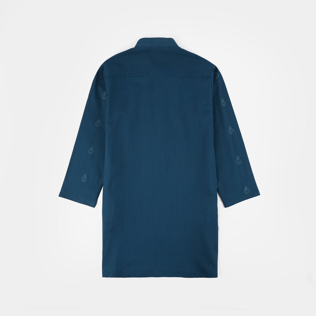 Boys Cotton Slub Printed Kurta (Blue Opal)-Blue