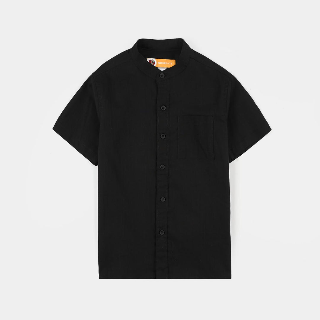 Boys Cotton Slub Shirt (Hello) - BLACK