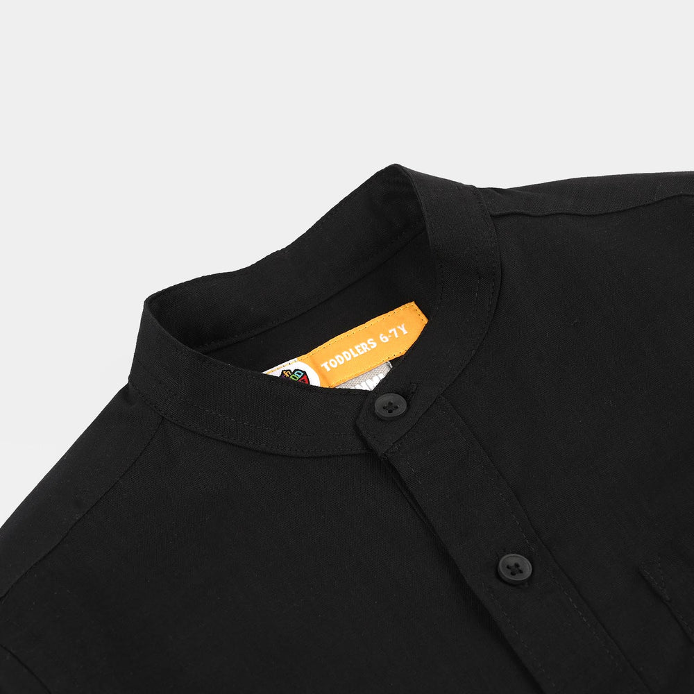 Boys Cotton Slub Shirt (Hello) - BLACK