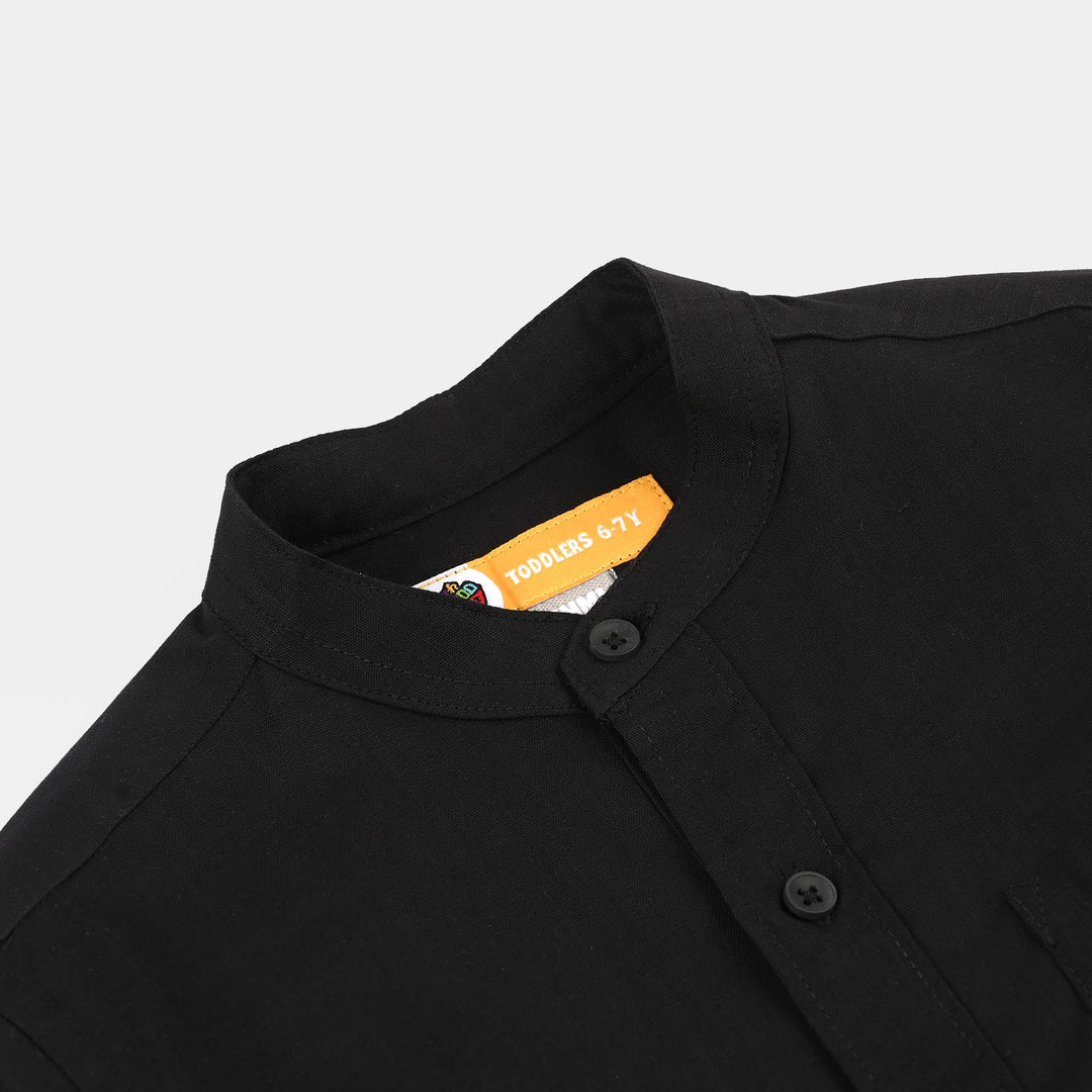 Boys Cotton Slub Shirt (Hello) - BLACK