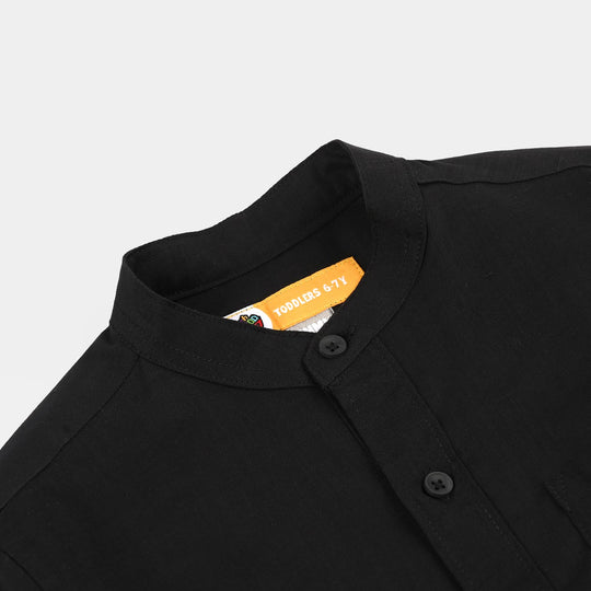 Boys Cotton Slub Shirt (Hello) - BLACK