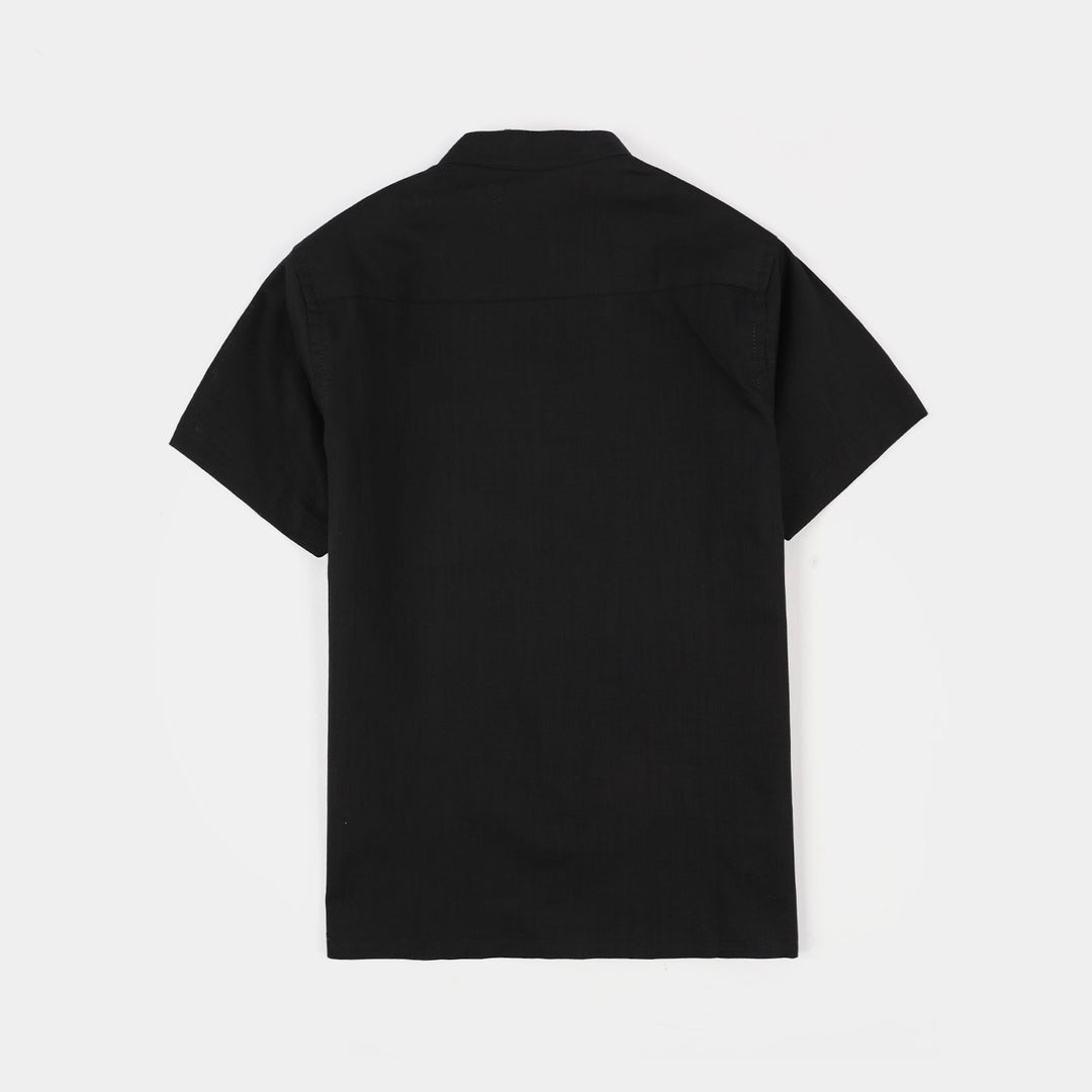 Boys Cotton Slub Shirt (Hello) - BLACK