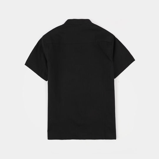Boys Cotton Slub Shirt (Hello) - BLACK
