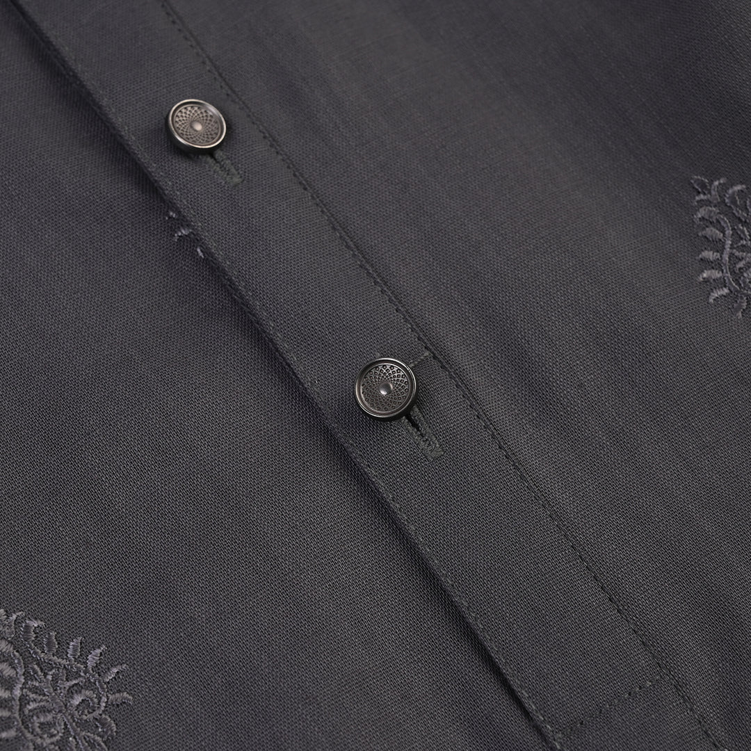 Boys Cotton Slub EMB Kurta (Charcoal)