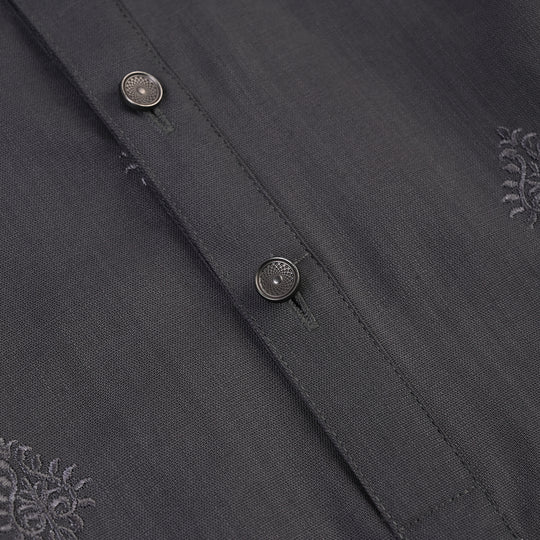 Boys Cotton Slub EMB Kurta (Charcoal)
