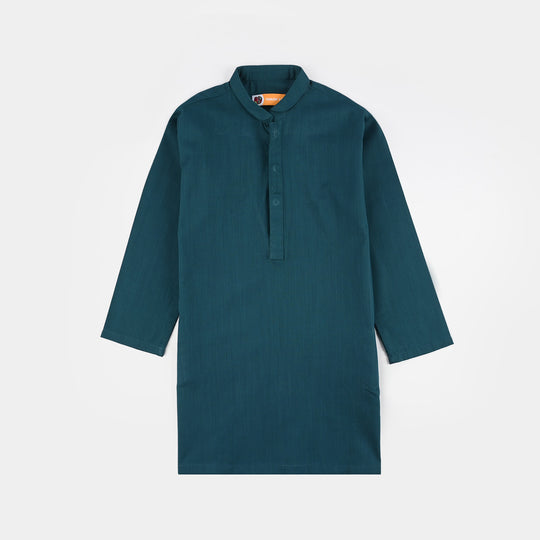 Boys Cotton Slub Kurta (Cut N Sew)- Teal Blue