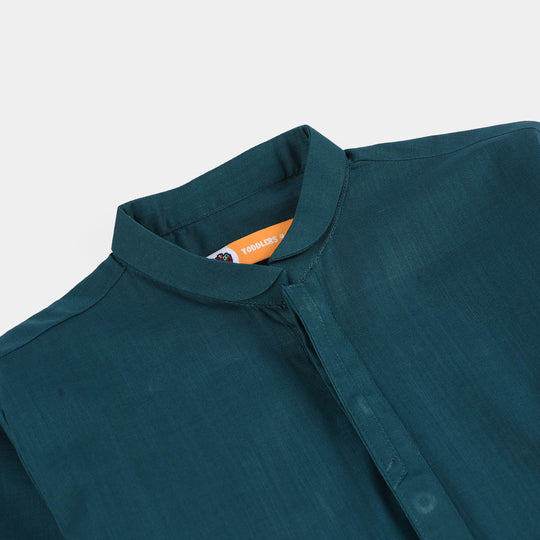 Boys Cotton Slub Kurta (Cut N Sew)- Teal Blue