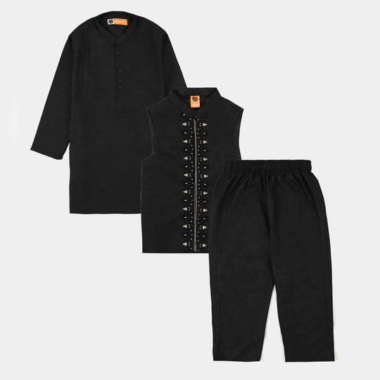 Boys Poly Viscose 3Piece Suit (Black Beauty)