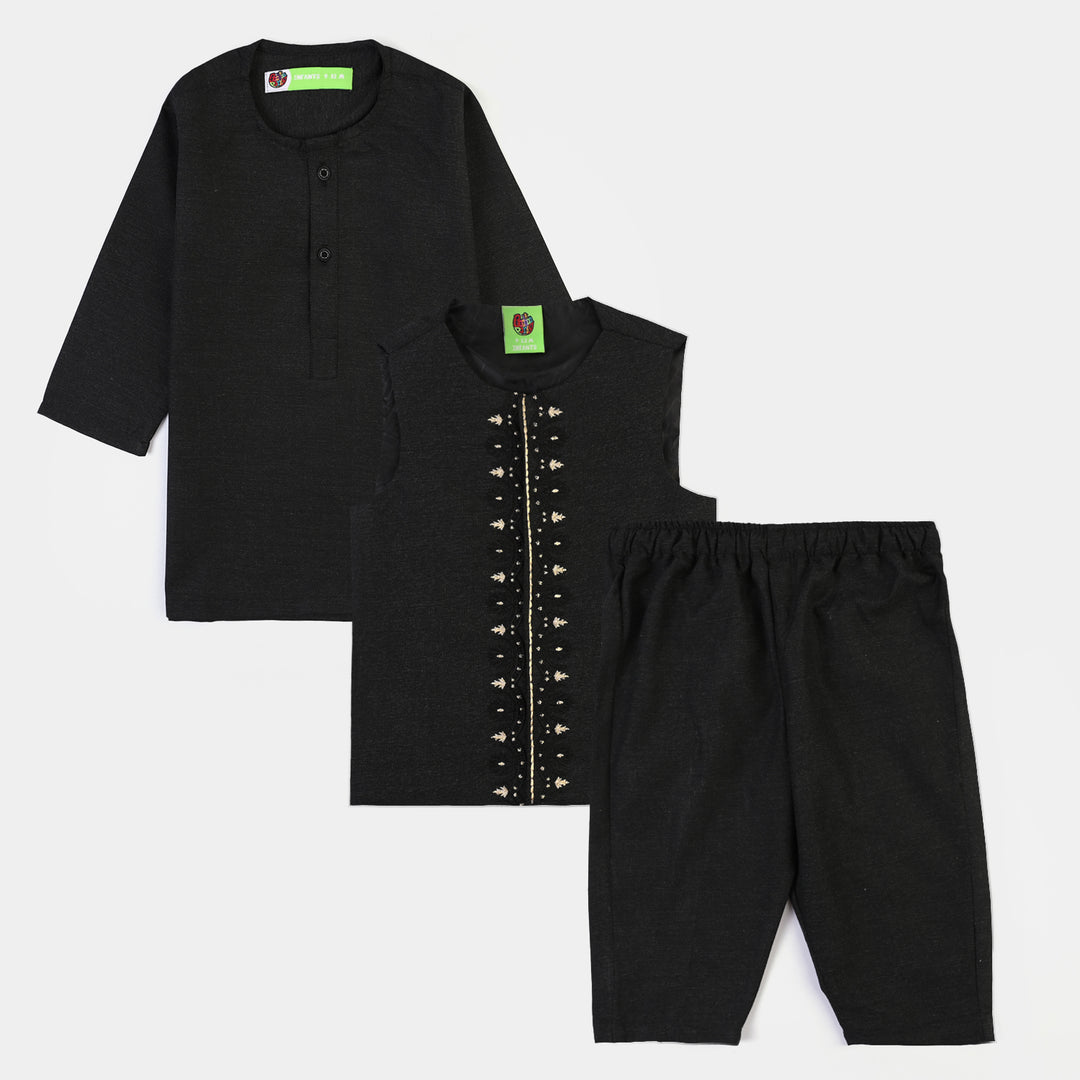 Infant Boys Poly Viscose 3Piece Suit (Beauty)-BLACK