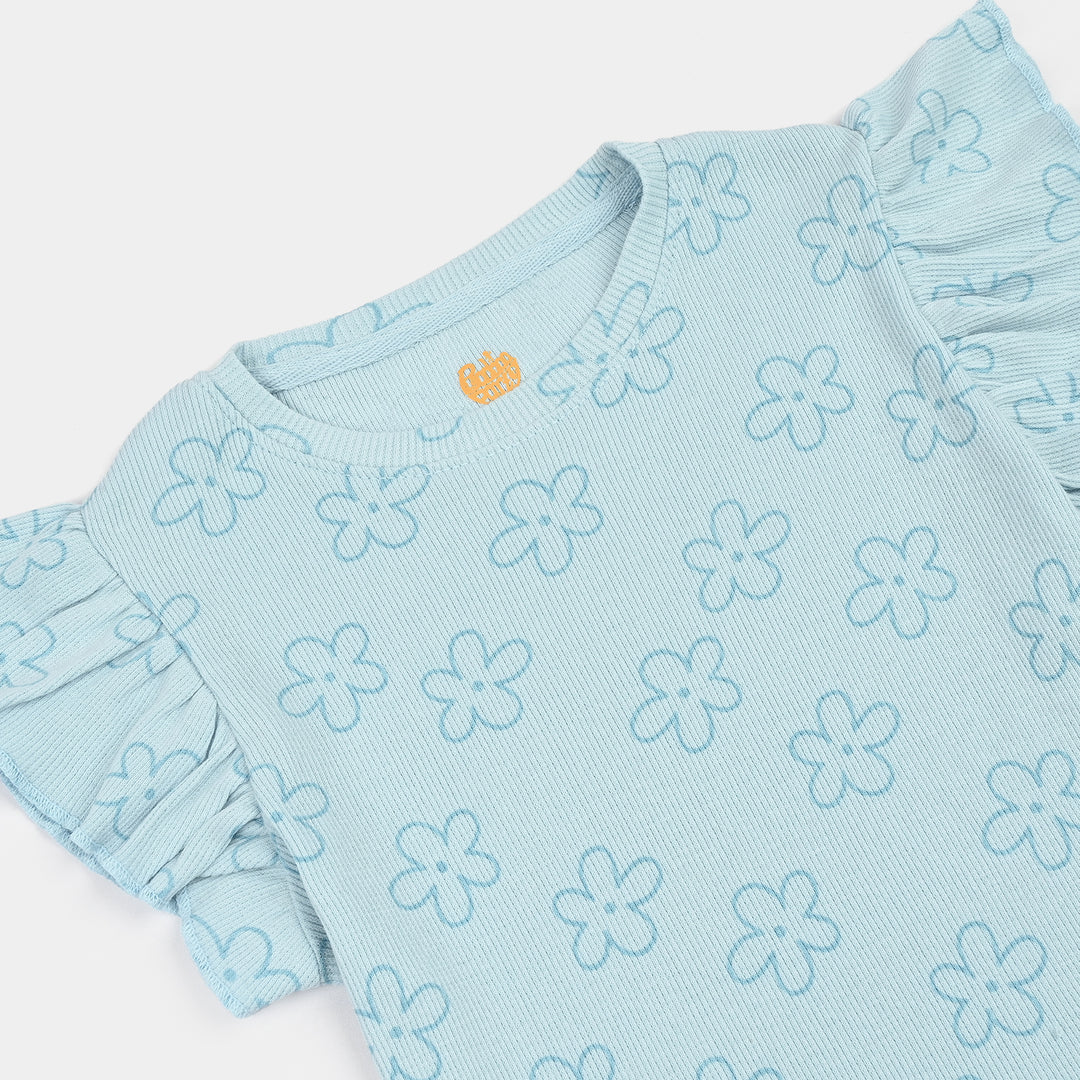 Girls Cotton Baby Rib 2 Piece Suit Flowers-Blue