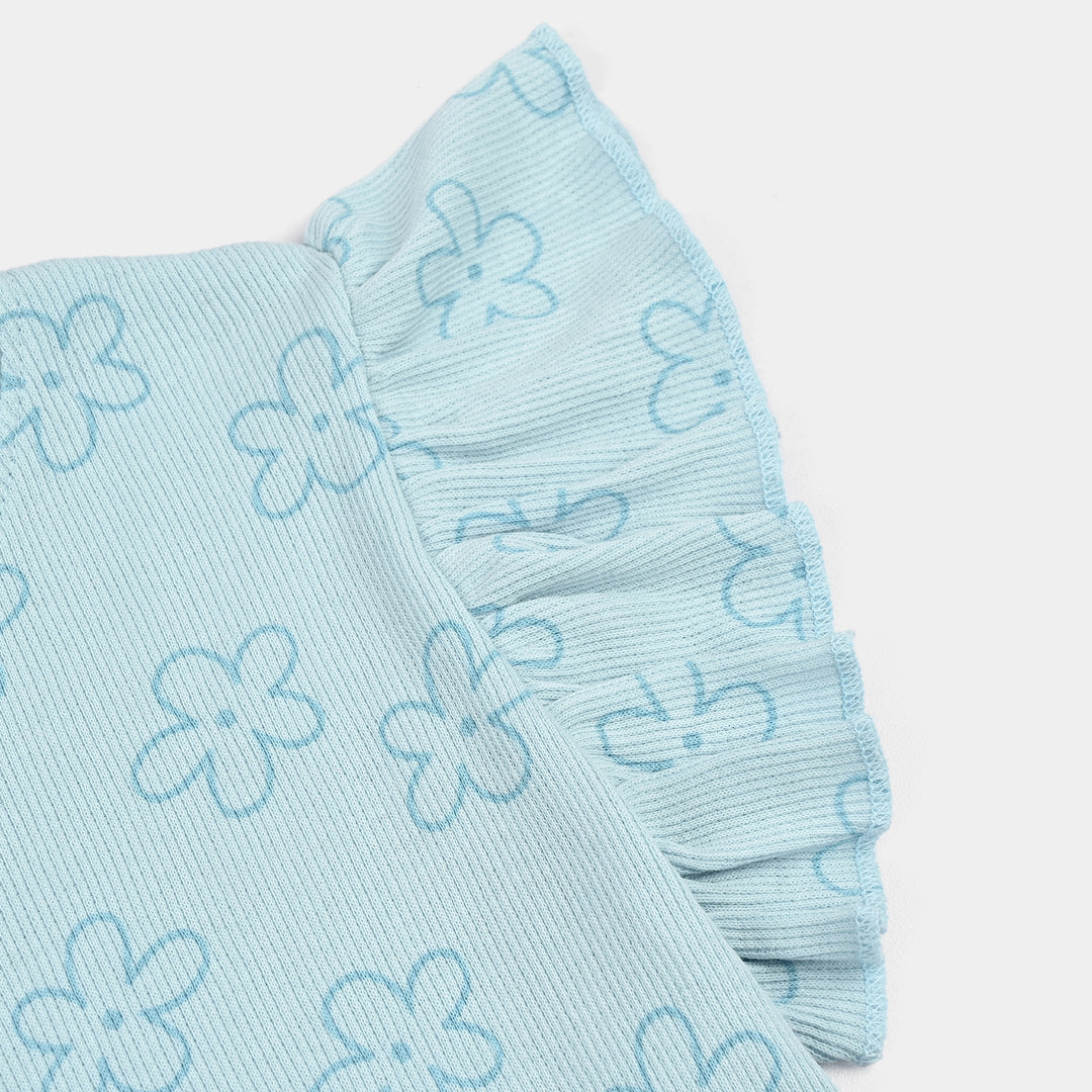 Girls Cotton Baby Rib 2 Piece Suit Flowers-Blue