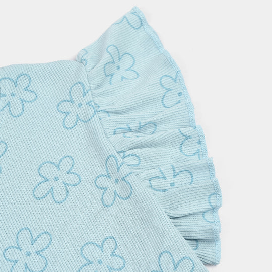Girls Cotton Baby Rib 2 Piece Suit Flowers-Blue
